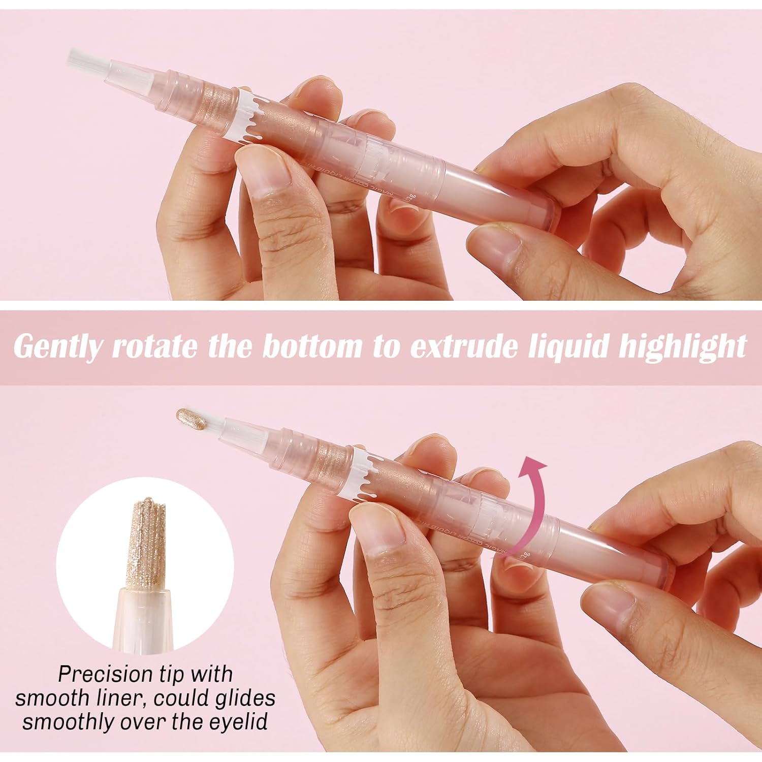 Boobeen Lápiz iluminador líquido, lápiz de sombra de ojos con purpurina de larga duración, maquillaje iluminador de ojos para mujeres, iluminador