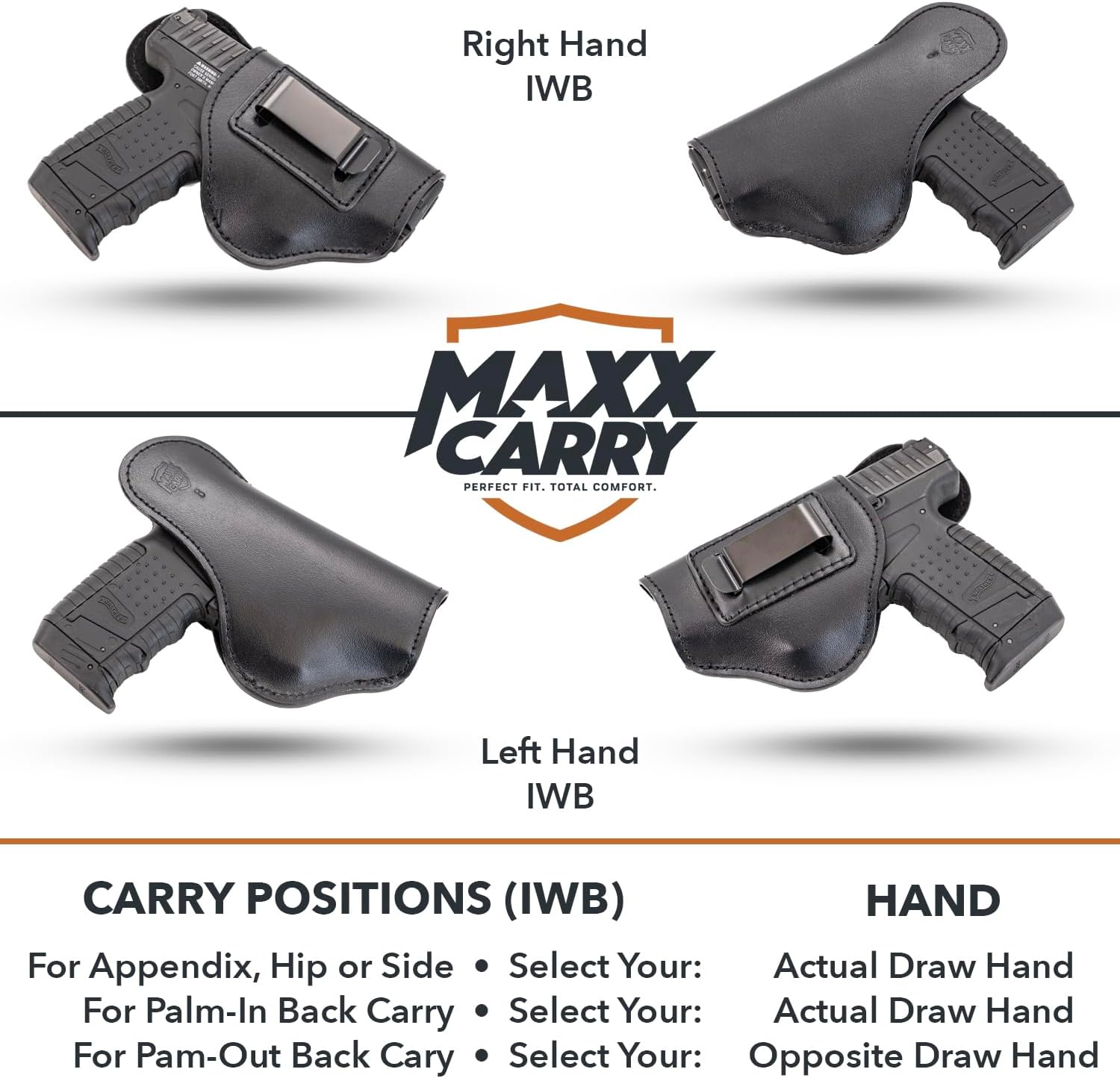Funda de cuero suave IWB para Taurus G2c de 0.354 in o 40S y W, PT111 G2  G 26, 27  Walther PPQ SC, P22  SIG P320 Micro Compact  Springfield XD 3,