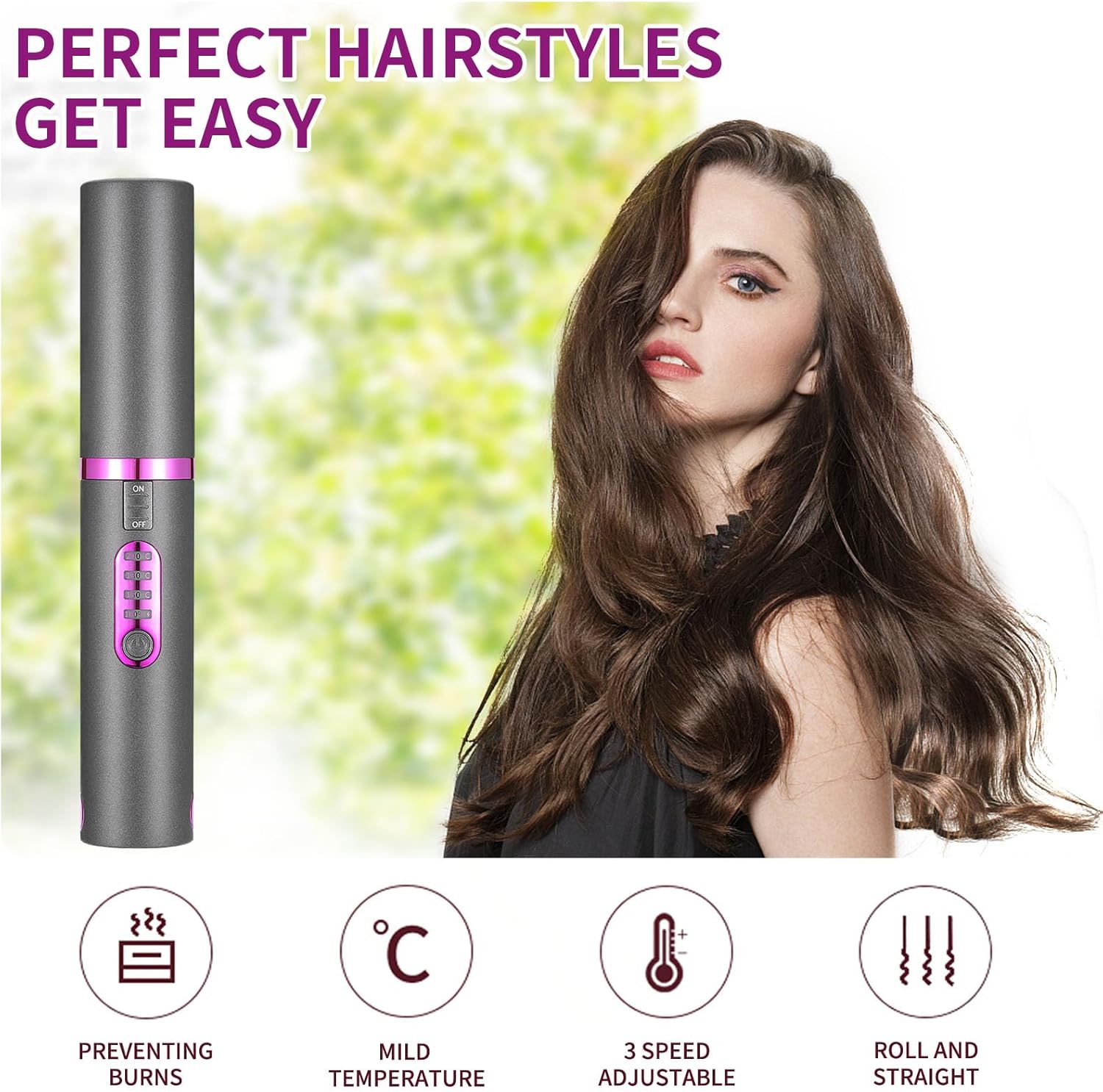 OBEST Rizador de pelo inalámbrico 2 en 1, mini plancha plana inalámbrica portátil de viaje, calentamiento rápido, alisador de 3 niveles