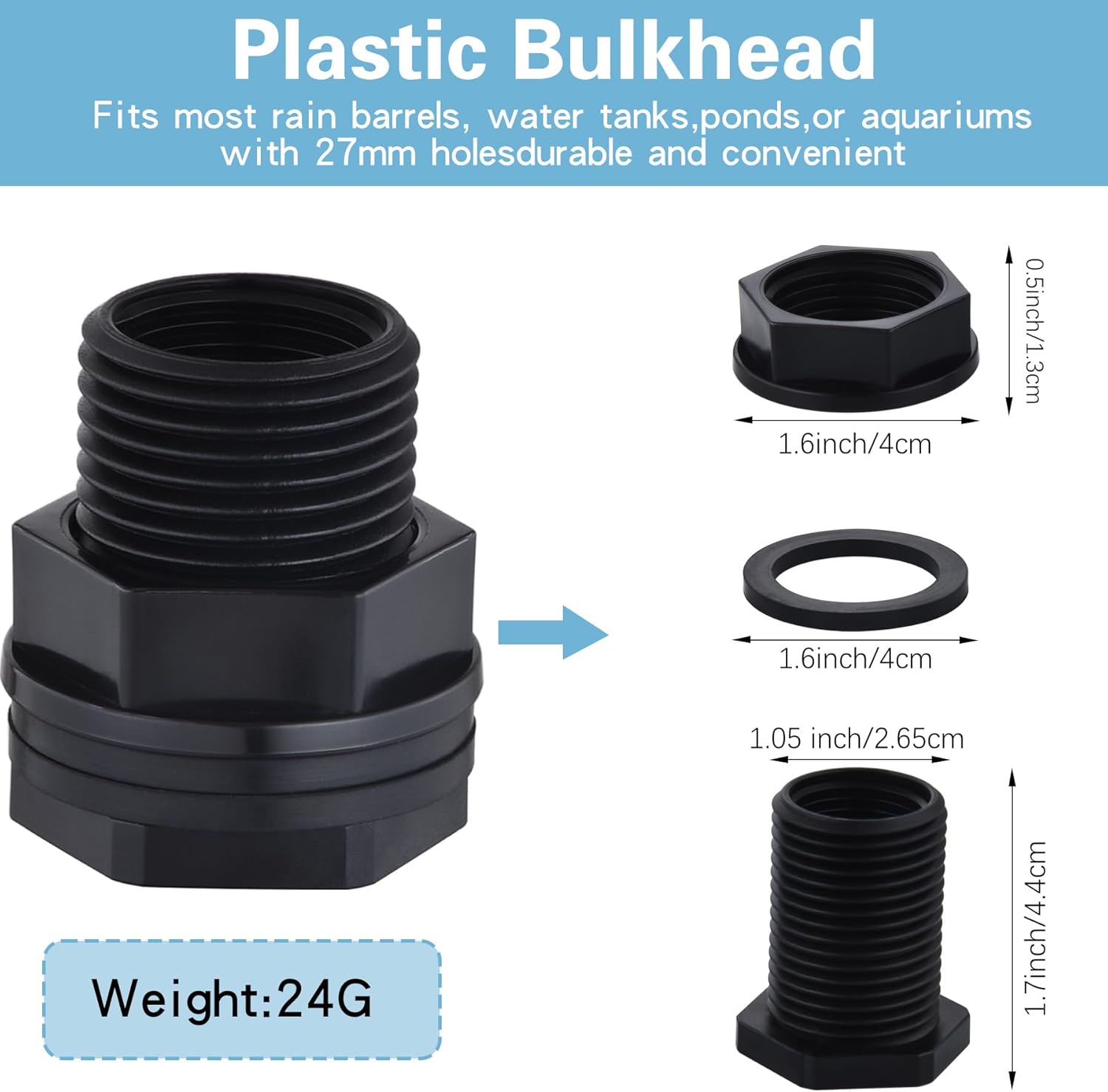 Paquete de 10 accesorios de mamparo, manguera de jardín roscada de 34 pulgadas macho GHT x 12 pulgada hembra NPT conector de tanque de agua de doble