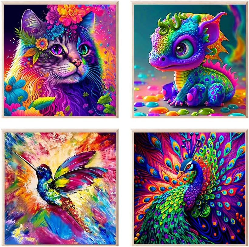 KYOQFVN Paquete de 4 pinturas por números para lienzo para adultos, kits de pintura de gato por números para principiantes, pintura al óleo acrílica