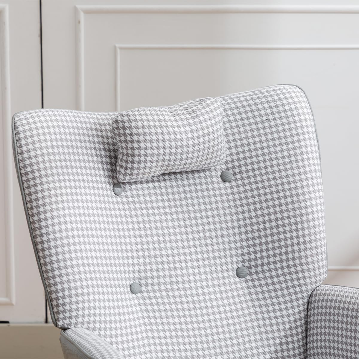 Mecedora para guardería, cómoda mecedora con respaldo de ala con pata de gallo suave y tela de cuero, silla reclinable para sala de estar,