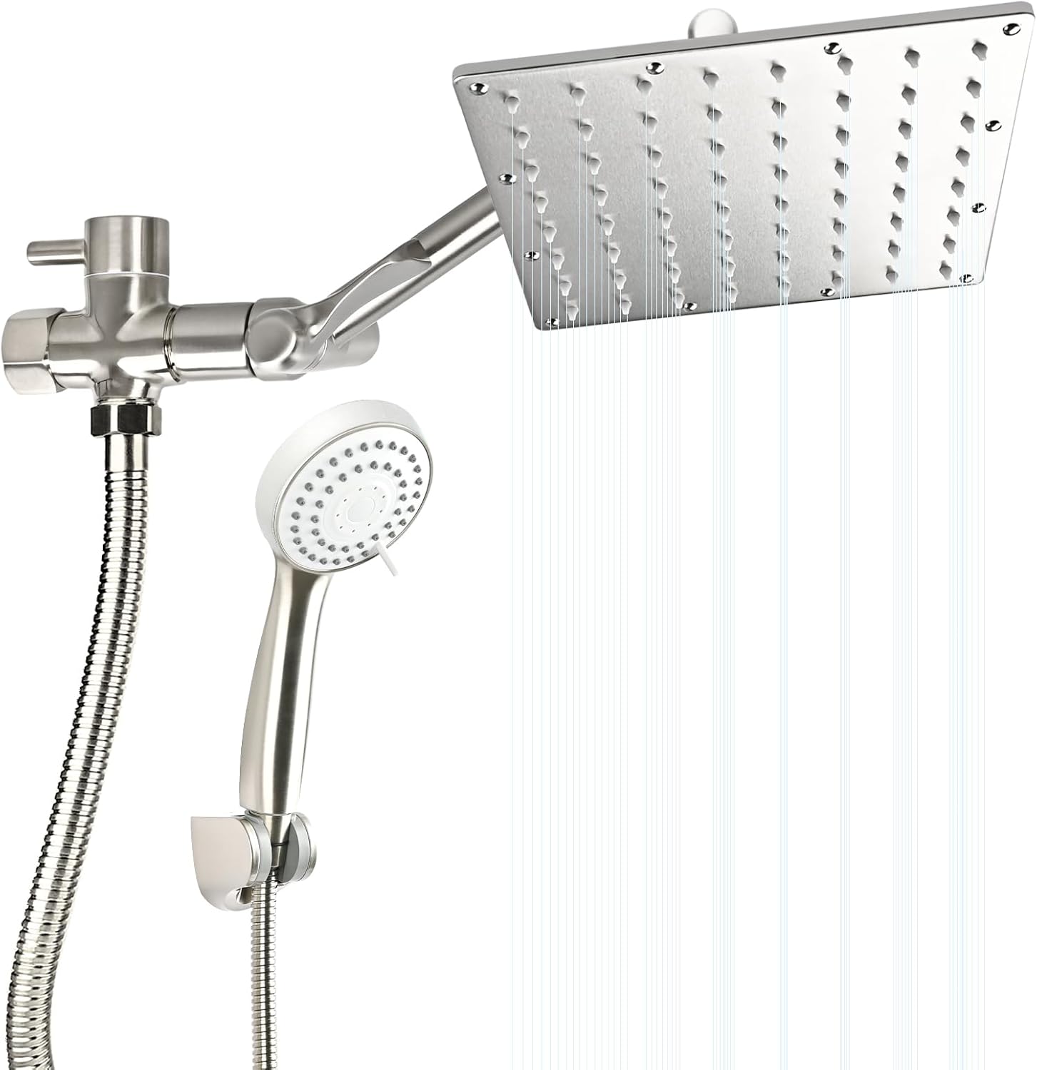 Combo de cabezal de ducha, cabezal de ducha de lluvia antifugas de 8 pulgadas con brazo de extensión ajustable de 11 pulgadas y cabezal de ducha de