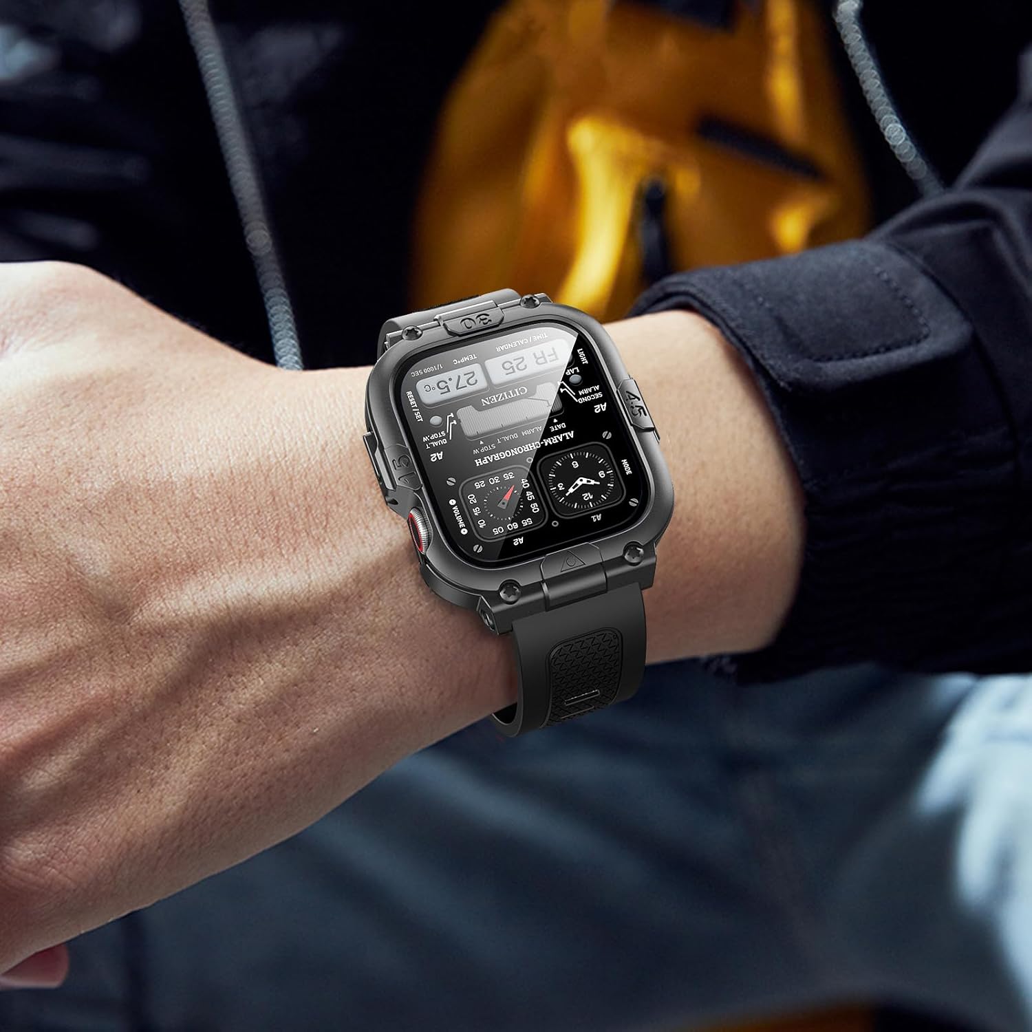 Dsytom Funda impermeable con correa compatible con Apple Watch Band de 1.772 pulgadas, 1.732 pulgadas, 1.614 pulgadas, 1.575 pulgadas, para hombres,