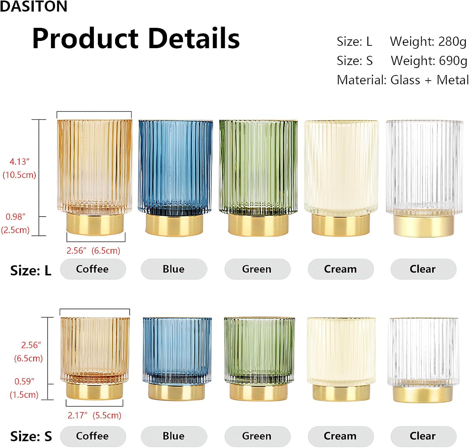 DASITON Organizador de brochas de maquillaje, cepillo de maquillaje cosmético de cristal, soporte de almacenamiento de pinceles de vidrio, soporte