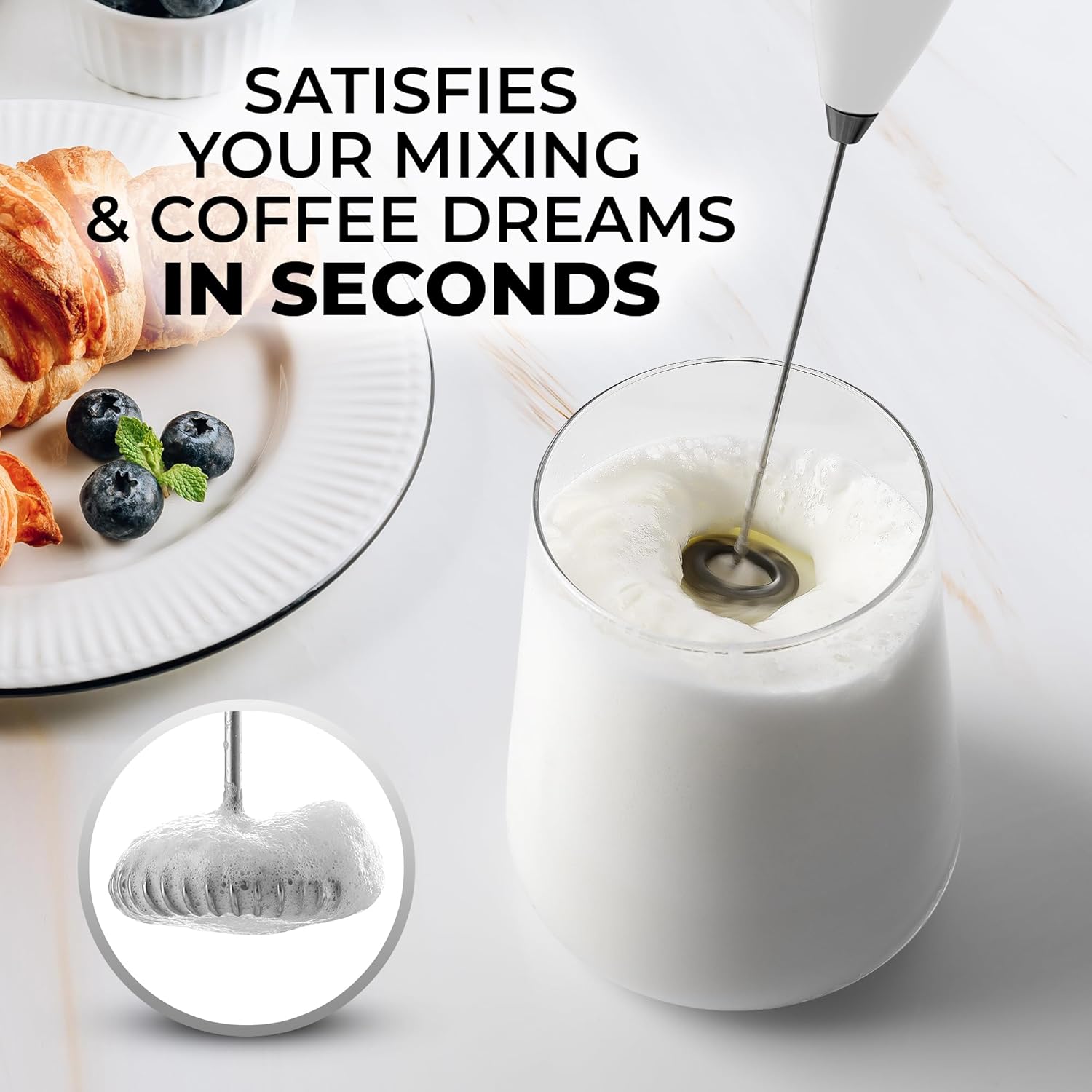 Zulay – Potente espumador de leche de mano para lattes, mezclador de bebidas para café, mini espumador para capuchino, frappé, matcha, chocolate
