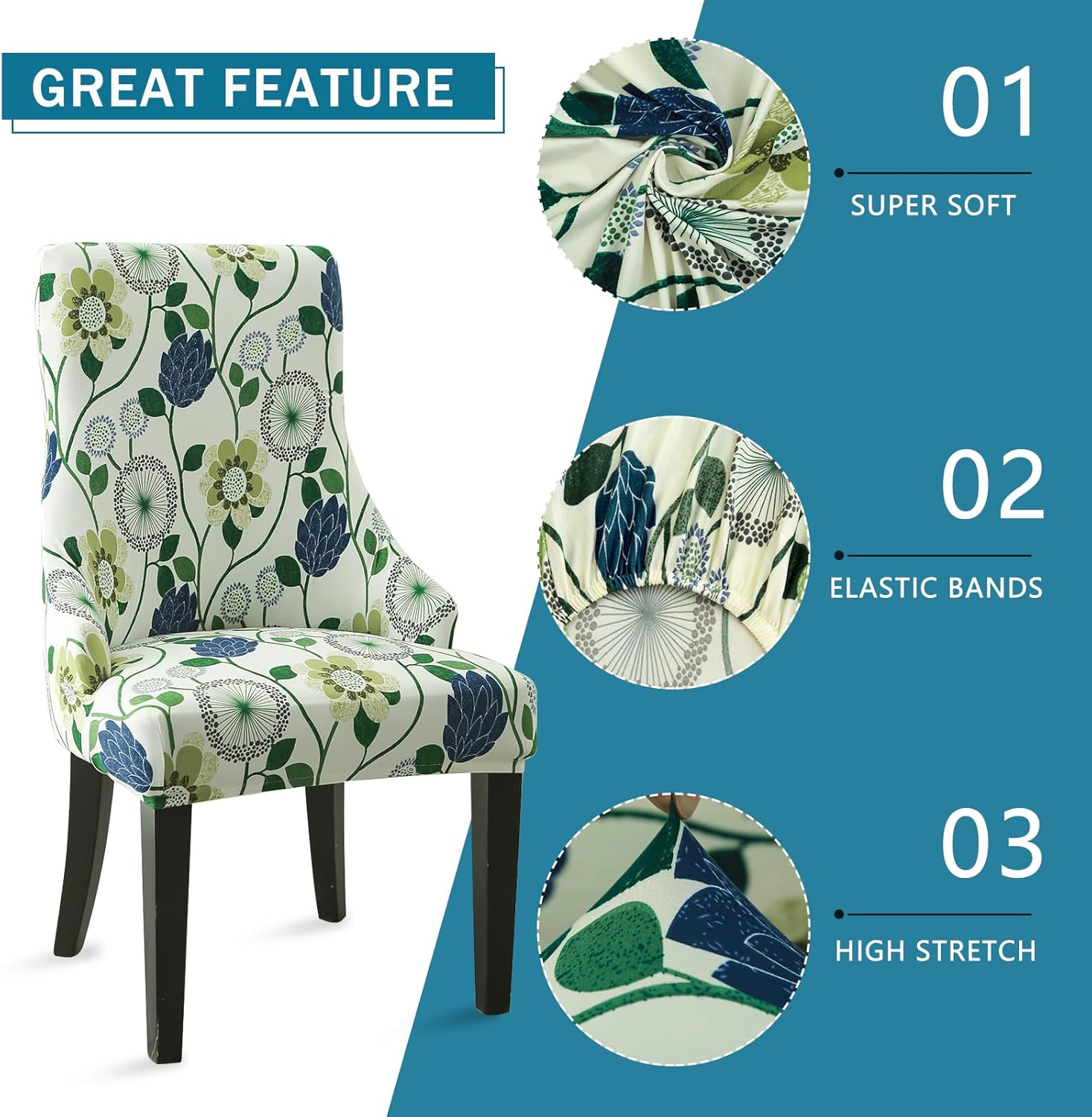 Liykimt Funda elástica para silla lateral con respaldo de ala, funda para silla de comedor con brazo, lavable tapizada para silla de comedor con