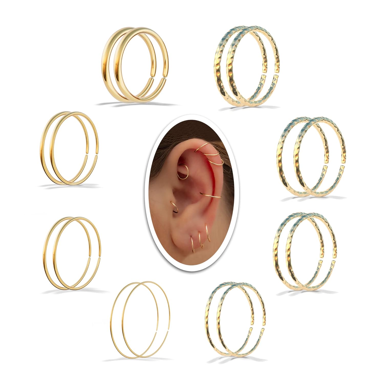14K Gold Filled Small Hoop Earrings for Cartilage Nose, Tiny Thin 8mm Piercing Hoop Ring 24 Gauge (Gold, 8mm 24 gauge  1 pair)