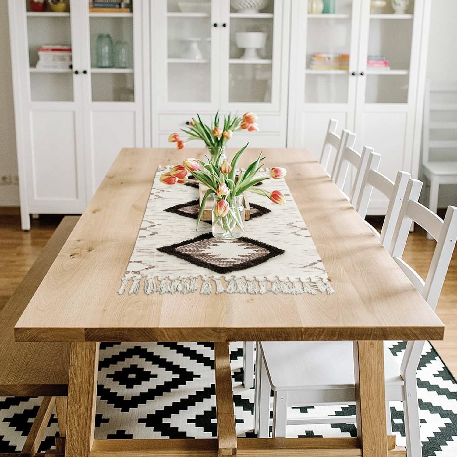 nanbowang Alfombra de pasillo bohemia de 2 x 4.3 pies, alfombra de pasillo lavable, alfombra de piso de cocina con borlas, alfombra de pasillo
