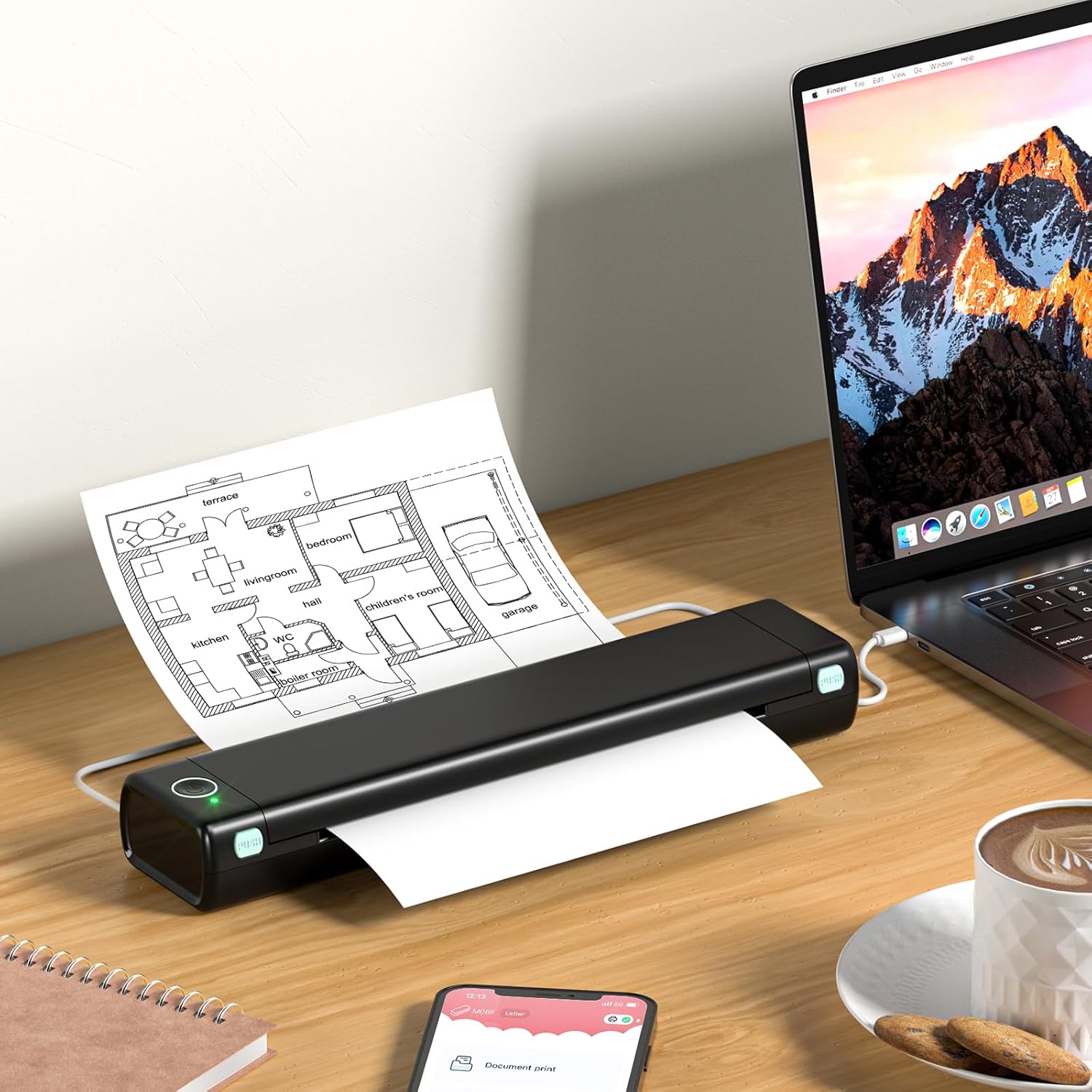 Phomemo Impresora portátil inalámbrica para viajes, impresora térmica M08F para uso doméstico, impresora Bluetooth sin tinta, compatible con papel
