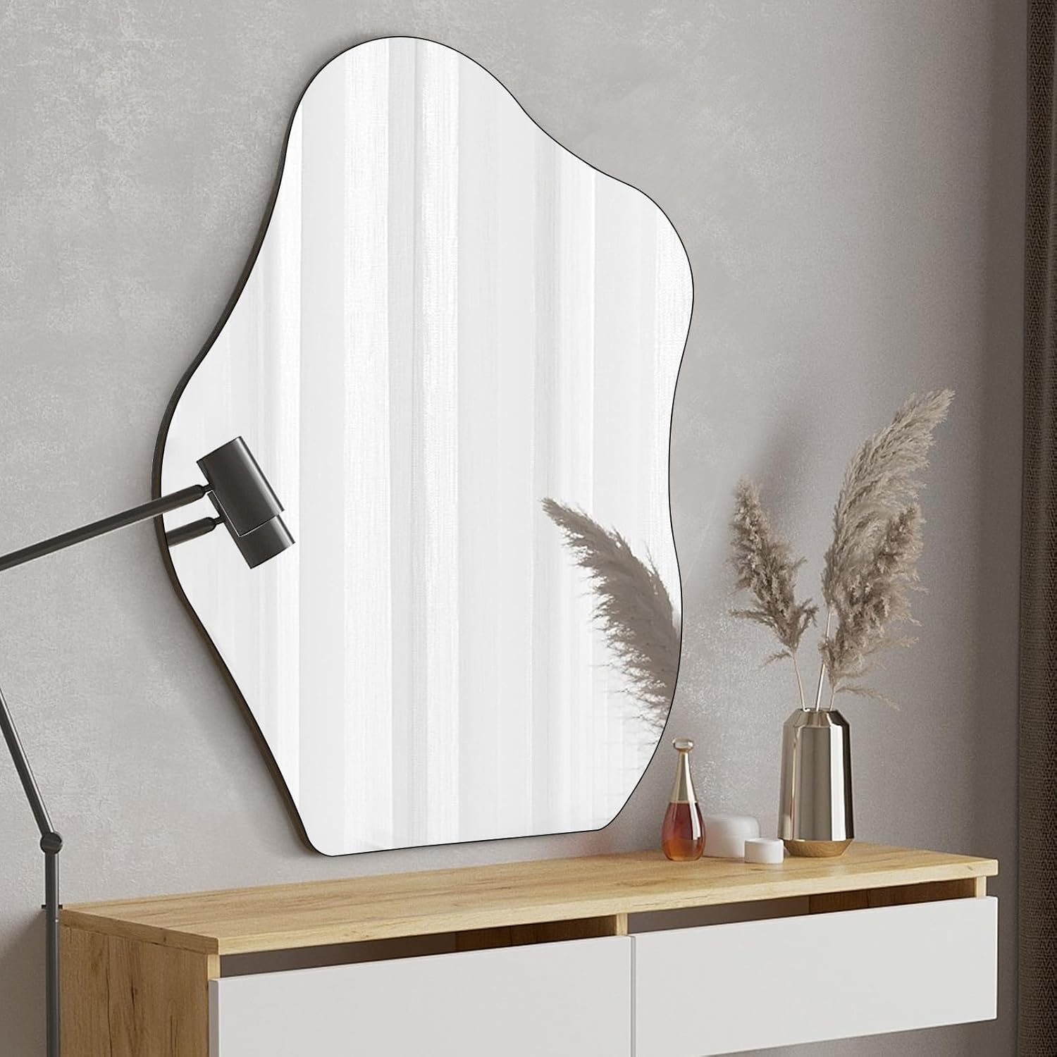 QDSSDECO Espejo asimétrico montado en la pared, espejo ondulado, forma irregular para sala de estar, dormitorio, entrada, 23 x 28 pulgadas