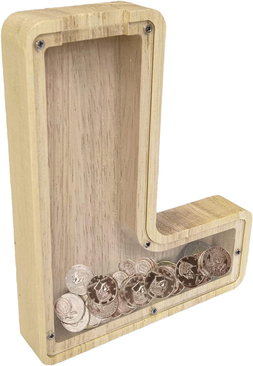 FixtureDisplays Alcancía de madera con nombre inicial personalizable de 7 pulgadas de alto, alcancía con nombre personalizado, letras del alfabeto