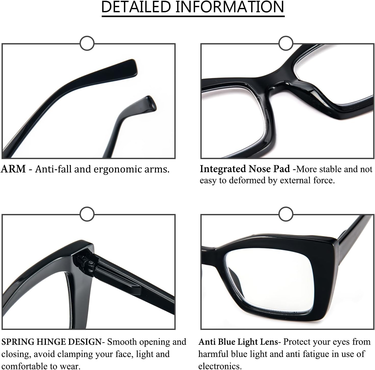 REAVEE Lentes de lectura cuadrados de gran tamaño, estilo Oprah, para mujer, bloqueo de luz azul, marco grande, para lectores de computadora,