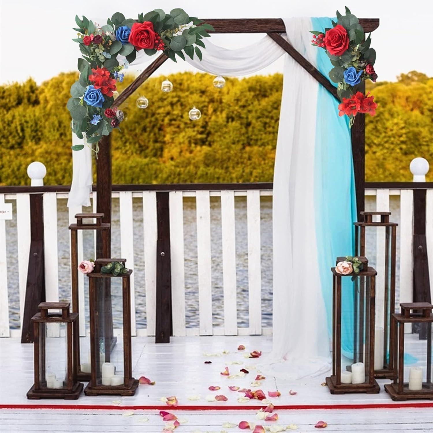 Juego de 2 guirnaldas de flores artificiales de peonía de seda, guirnalda de flores falsas para boda, letrero de bienvenida, flores decorativas para