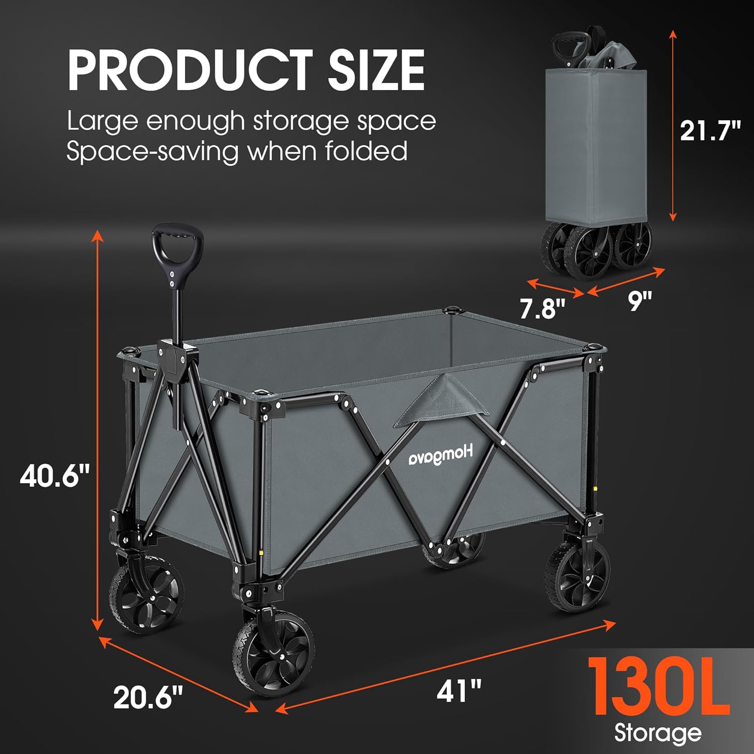 Carrito plegable de 190 L, carro de campamento de gran capacidad de 345 libras, carro plegable todo terreno, carrito utilitario resistente para