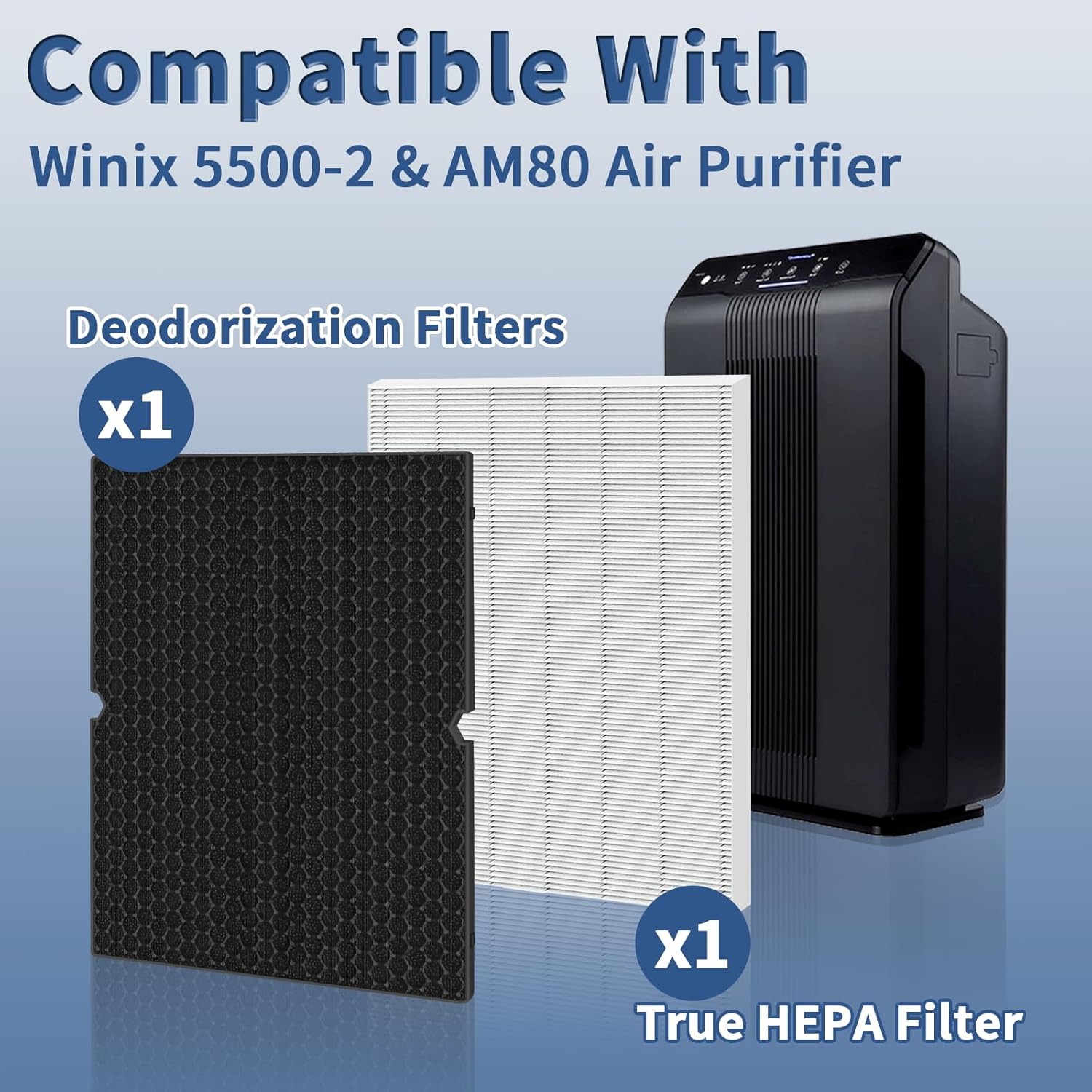 116130 Filtro de repuesto H para purificador de aire Winix 5500-2 y AM80, filtro HEPA y filtro de carbón activado paquete combinado