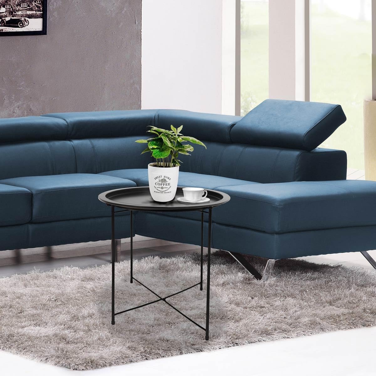 LZMS Gladom Bandeja de hierro  Moderna mesa redonda plegable minimalista  Sofá de noche interior, mesa baja, mesa auxiliar  Mesa plegable de jardín