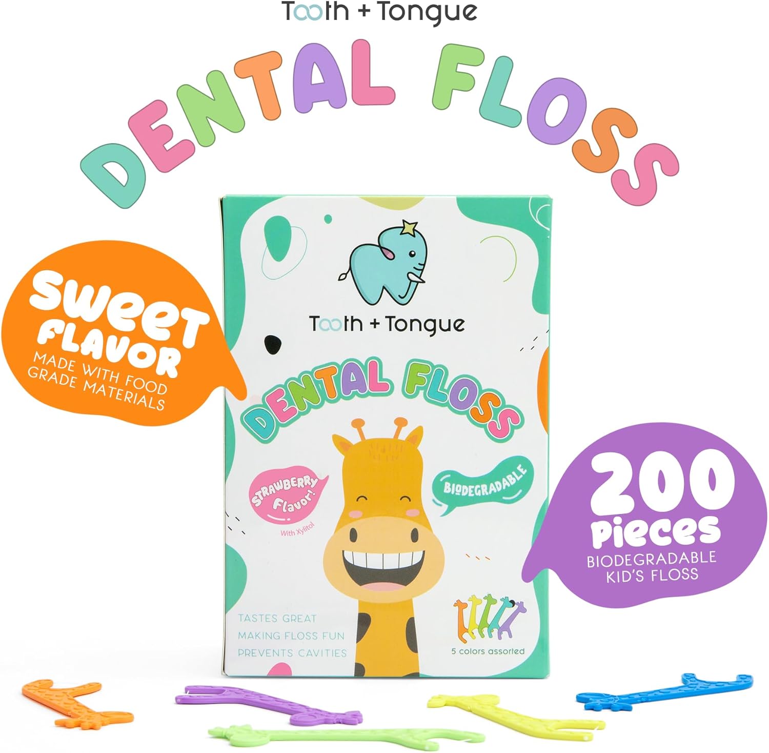 Hilo dental para niños, 200 púas de hilo dental para niños, con sabor a fresa, hilo dental para niños pequeños, previenen la caries dental, hilo