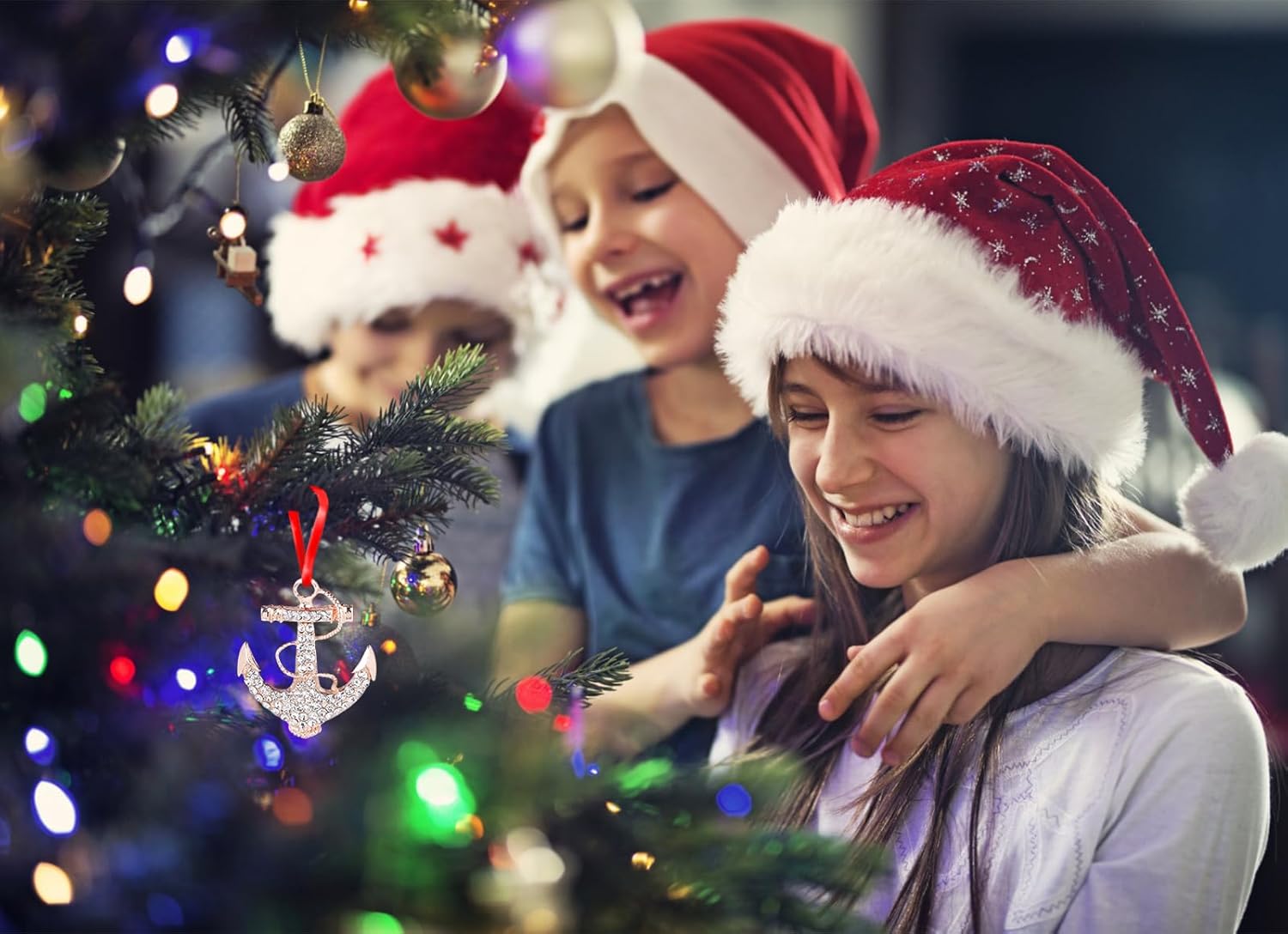 WaaHome Ancla de metal, adornos náuticos de Navidad, ancla azul marino, adornos de árbol de Navidad, adornos de Navidad de ancla costera, regalos