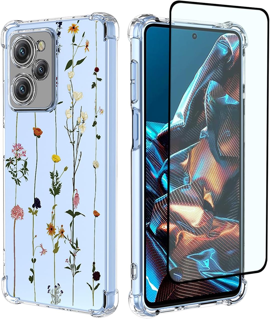 Funda para teléfono Redmi Note 12 Pro Speed, Poco X5 Pro 22101320G con protector de pantalla, funda transparente con patrones de jardín de flores,