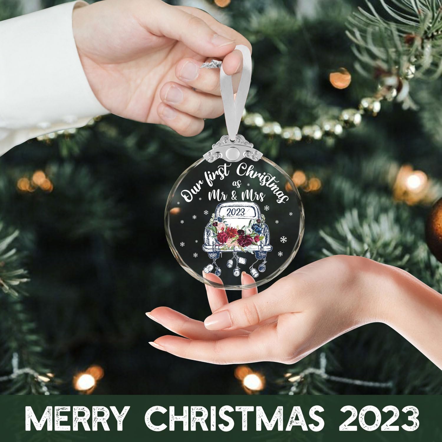 Adorno de matrimonio de nuestra primera Navidad 2023, nuestra primera Navidad como el señor y la señora 2023, regalos de boda para parejas, regalos