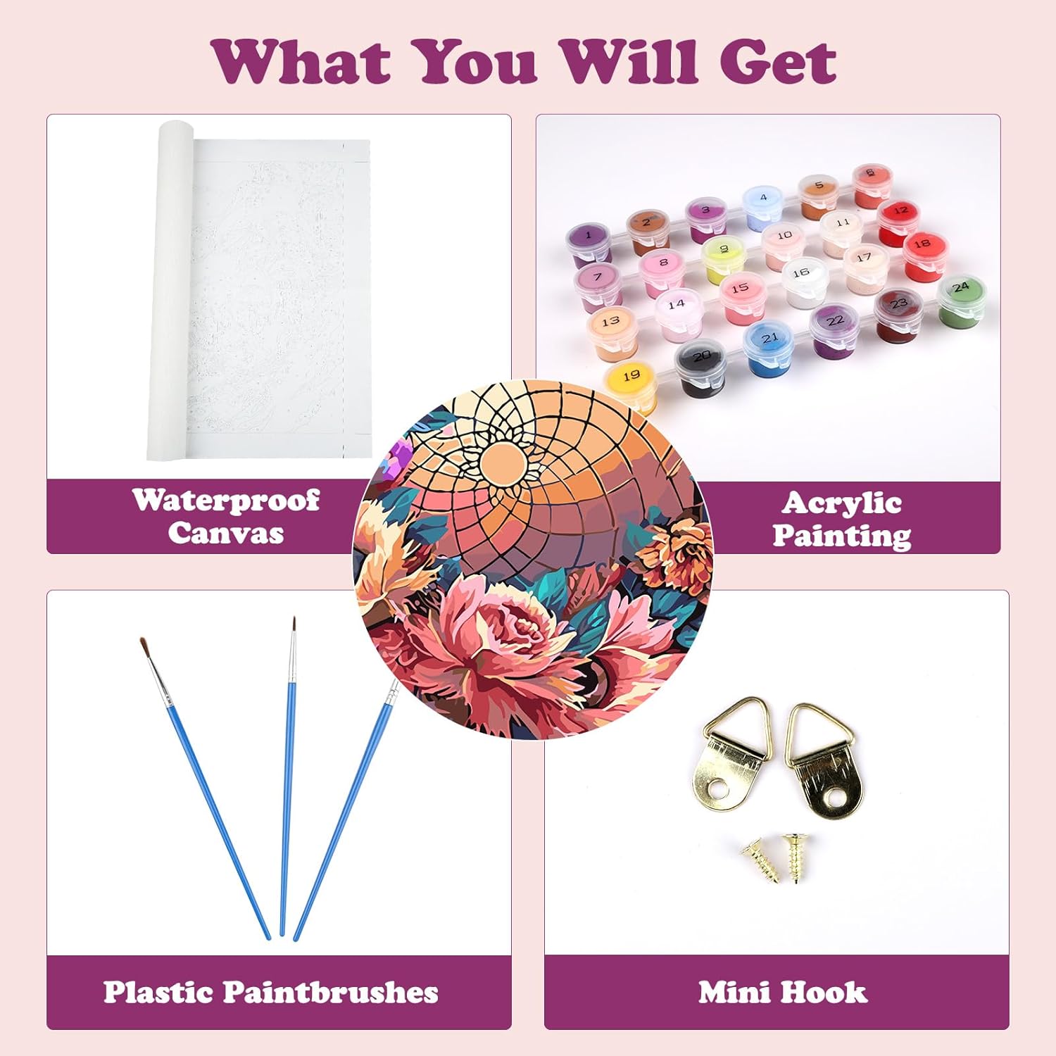 MOGTAA Atrapasueños – Pintura por números para adultos, flores coloridas por números para principiantes, pintura de bricolaje por números sobre