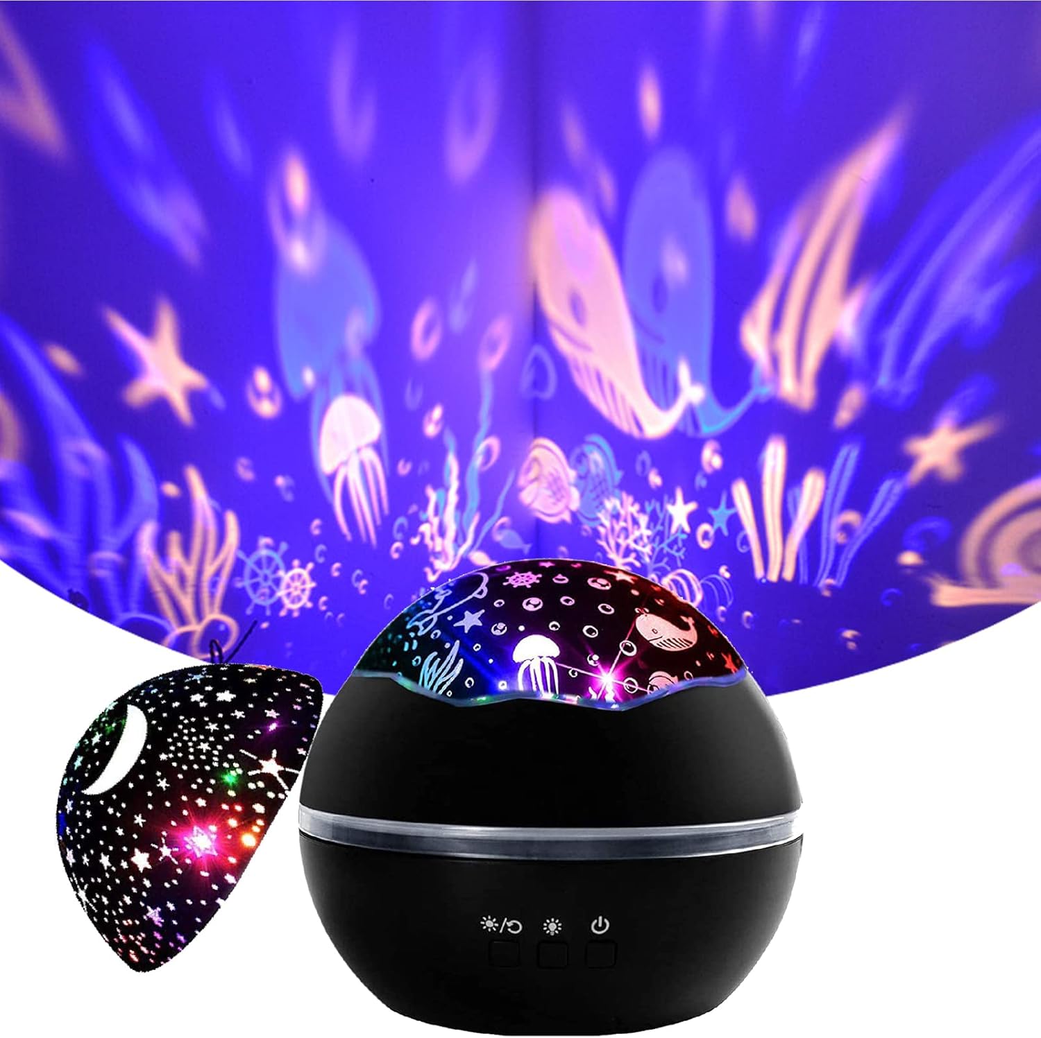 Proyector de luz nocturna de rotación de 360 grados para niños, proyector de luna y estrella, luz nocturna de 8 colores cambiantes, luces nocturnas