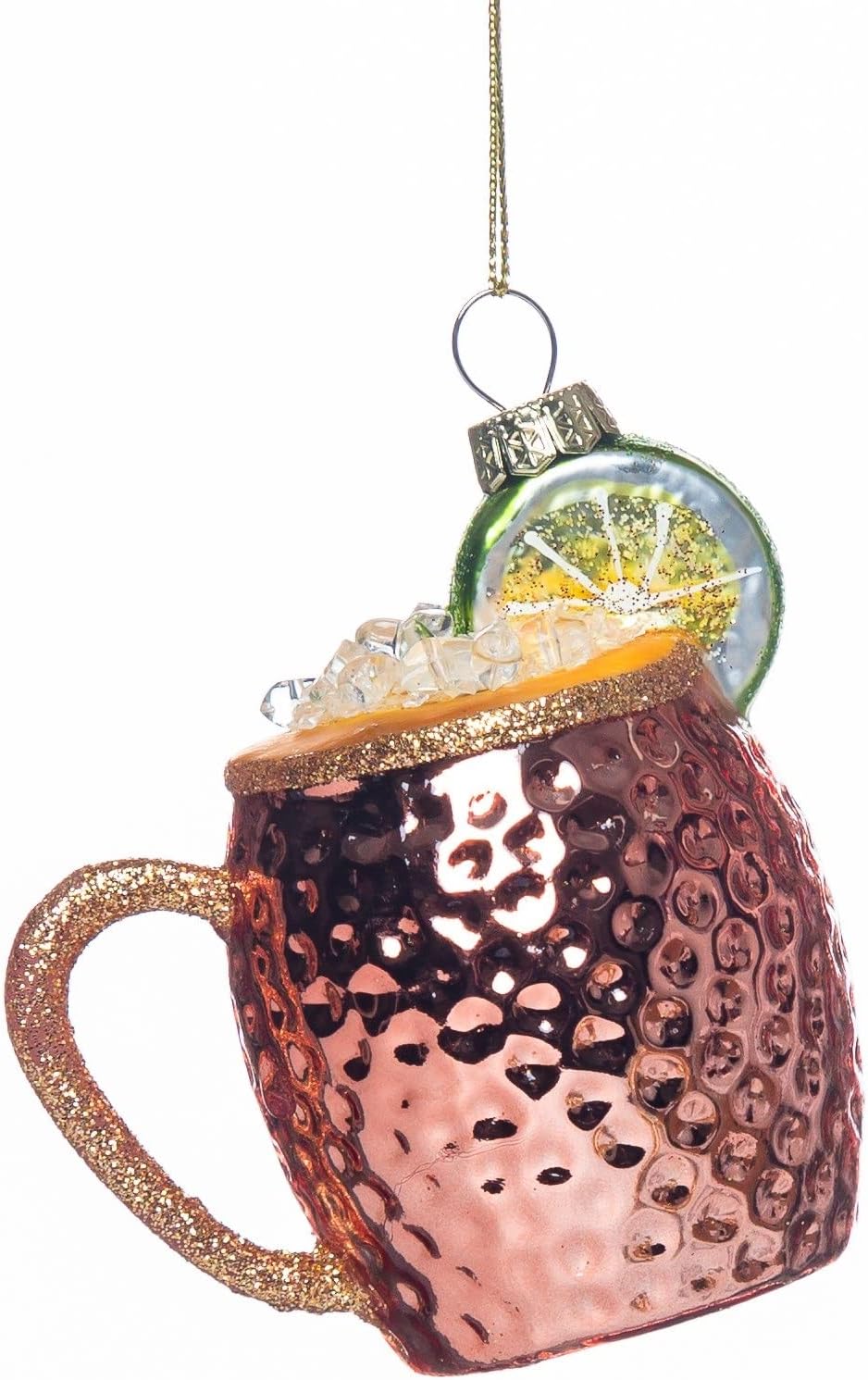 Juego de 2 adornos de Navidad soplados de vidrio soplado Moscow Mule, adornos de cóctel de vidrio soplado para decoración de árbol de Navidad