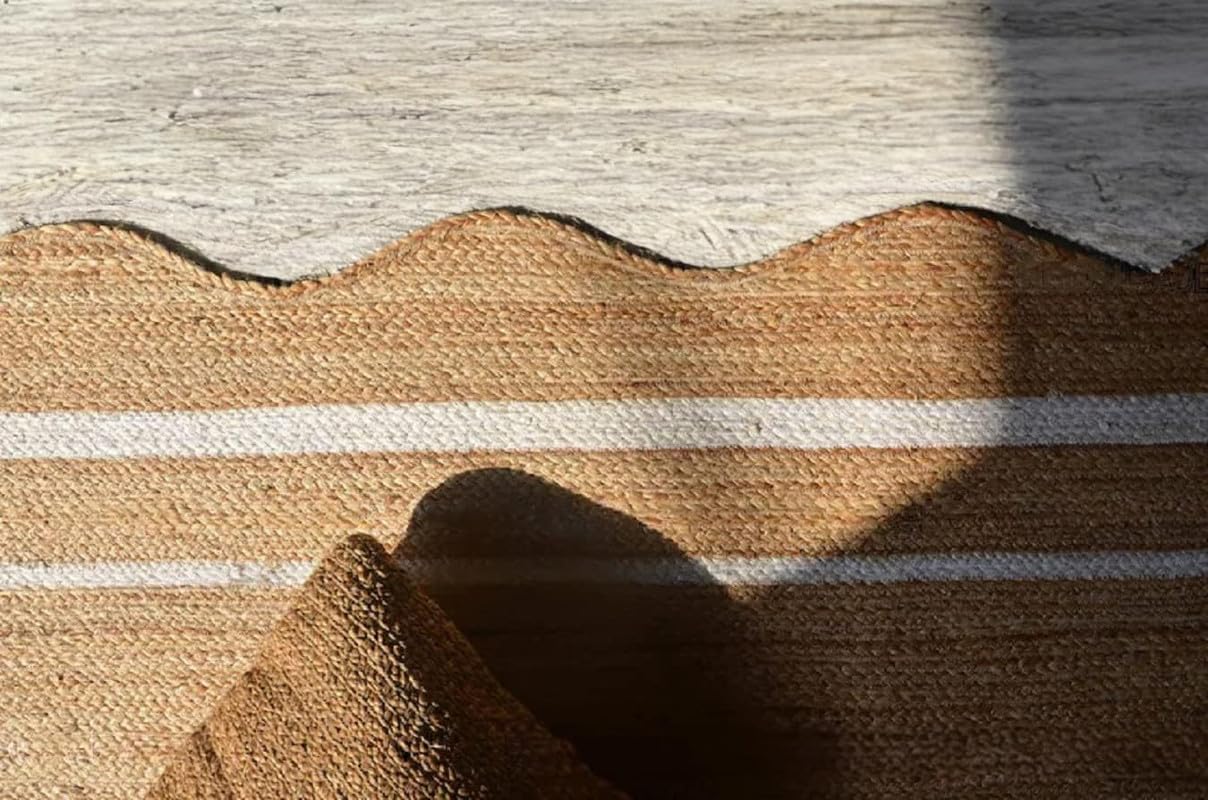 Alfombra de yute festoneado natural para entrada, alfombra trenzada de yute para cocina, alfombra reversible de yute para interiores y exteriores,