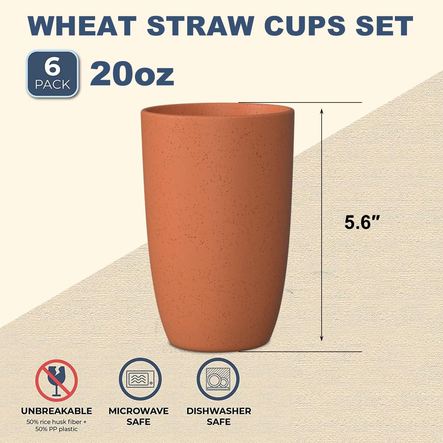 Vasos de paja de trigo, 6 unidades, buena alternativa a los vasos reutilizables de plástico de 20 onzas, vasos irrompibles para beber reutilizables,