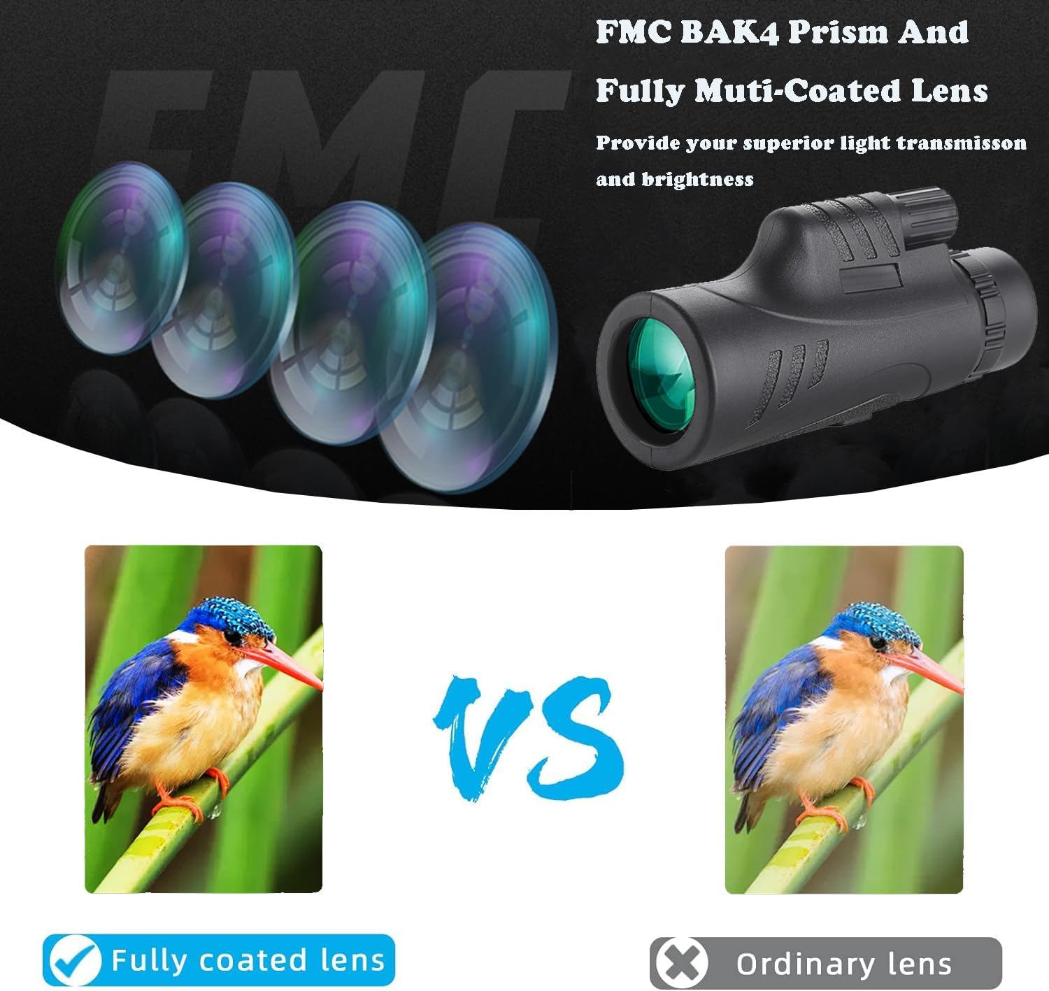 80×100 de alta potencia de visión nocturna BAK4 telescopio monocular compacto portátil impermeable monoculares adultos con trípode adaptador de