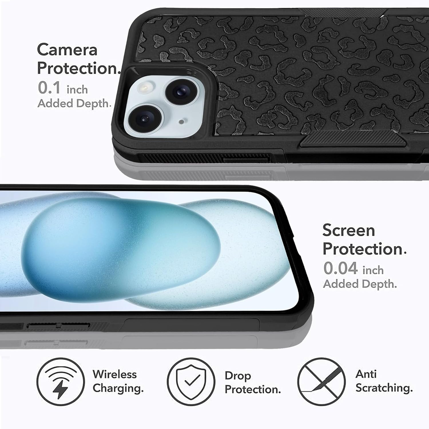 MOWIME Funda compatible con iPhone 15 de leopardo, estampado de guepardo, a prueba de golpes, resistente, TPU duro, parte trasera de policarbonato