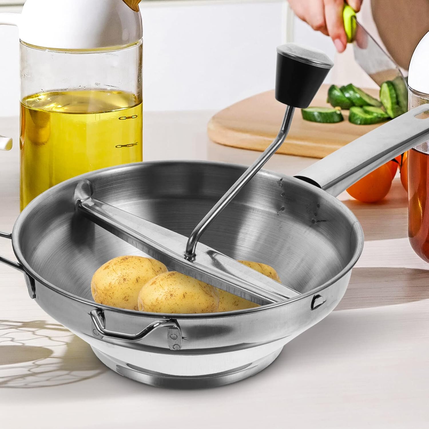BESTonZON Molino de alimentos de acero inoxidable  Molino giratorio de alimentos para mermeladas, salsa de tomate, puré de manzana, puré de papas