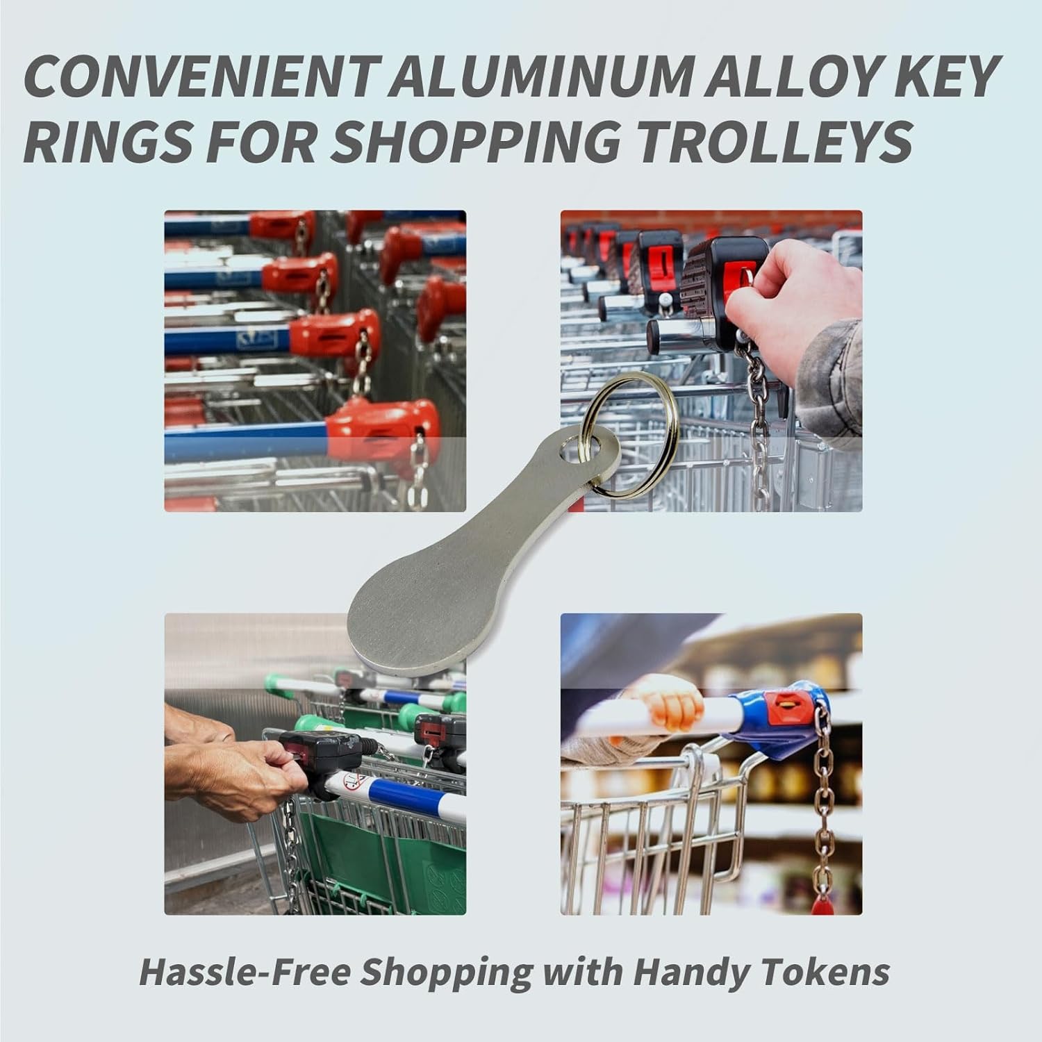 6 piezas de mini llavero de aleación de aluminio plateado para carrito de compras, llavero de cuarto pequeño para carrito de compras, plateado
