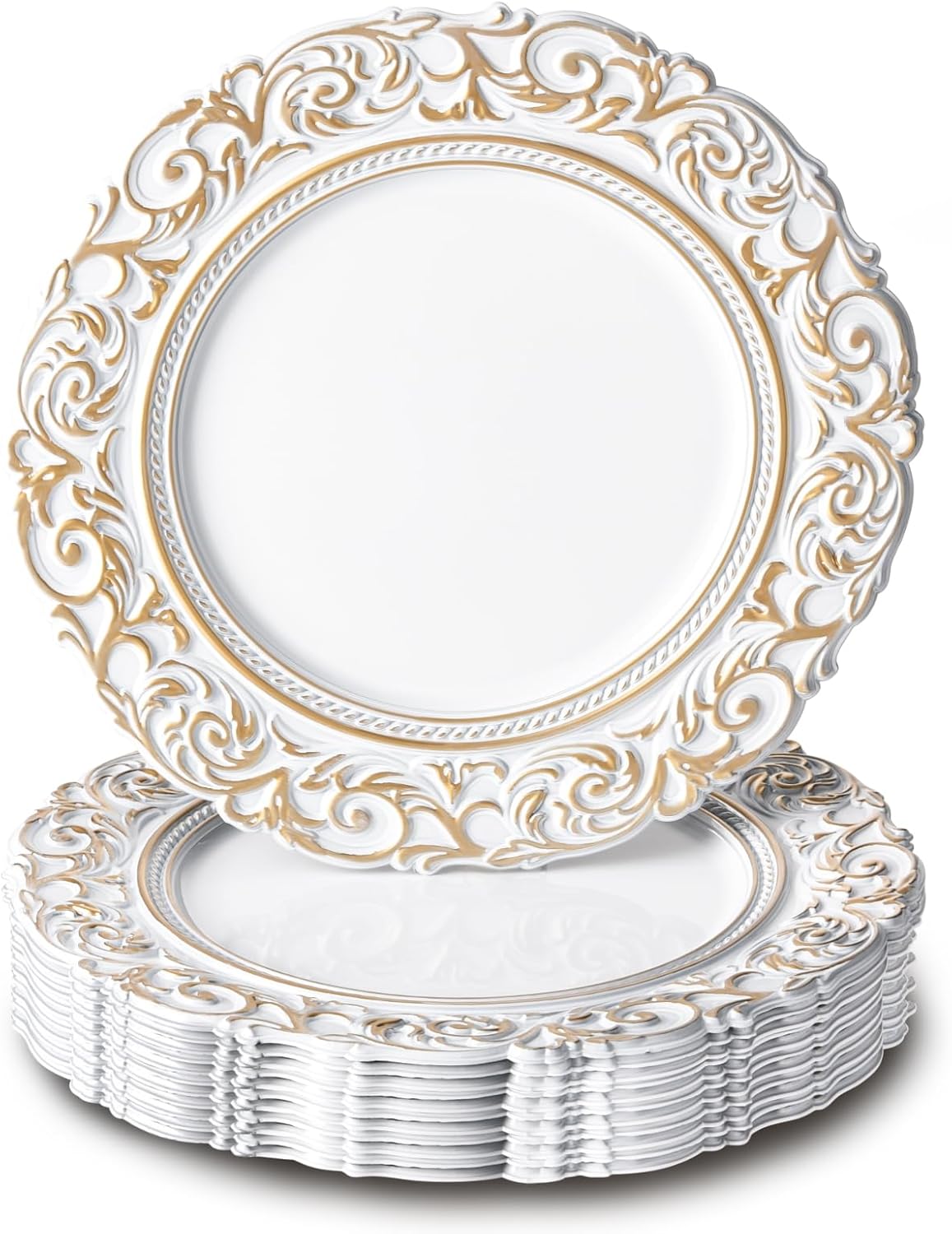 12 unidades de platos de carga blancos antiguos a granel, 13 pulgadas, para el día de San Valentín, boda, francés, vintage, de plástico, con
