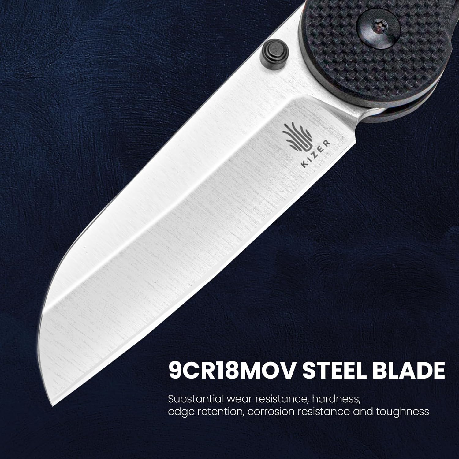 Kizer Cuchillo plegable de caballito de mar, hoja de acero 9Cr18MoV de 3.03 pulgadas, cuchillo de bolsillo negro G10 con abridor de perno de pulgar,