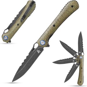 Sitivien ST145 – Cuchillo de bolsillo plegable, hoja de acero 14C28N lavada a la piedra negra, cuchillo de herramienta EDC con mango de micarta para Sitivien ST145 – Cuchillo de bolsillo plegable, hoja de acero 14C28N lavada a la piedra negra, cuchillo de herramienta EDC con mango de micarta para