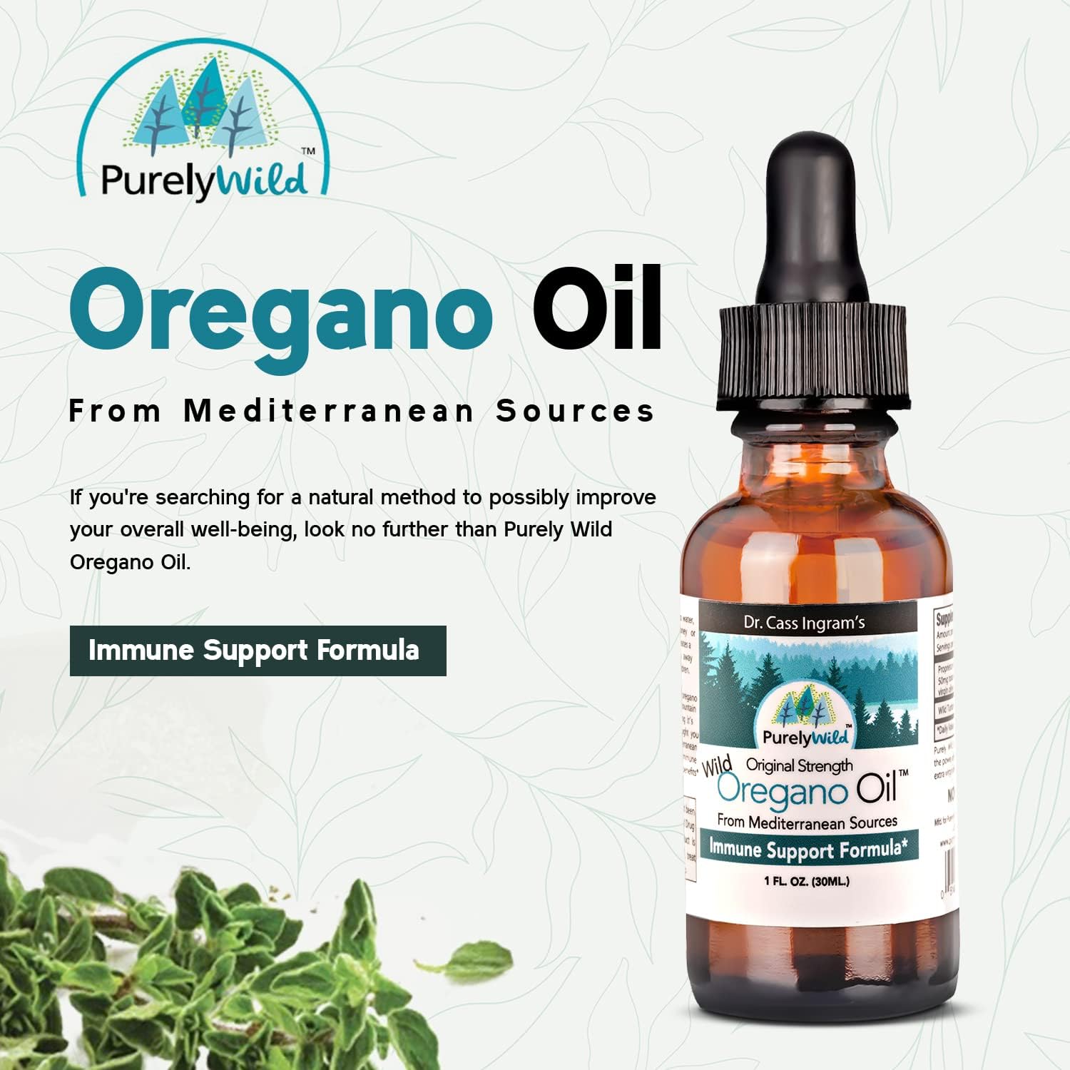 PURELY WILD Aceite de orégano de fuentes mediterráneas  Fórmula de apoyo inmunológico original del Dr. Cass Ingram de orégano  Aceite orgánico de