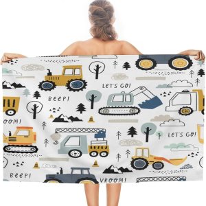 Camión de construcción de gran tamaño, ligero, extra grande, suave, toallas de playa para niños, pintura a mano, excavadora de dibujos animados, Camión de construcción de gran tamaño, ligero, extra grande, suave, toallas de playa para niños, pintura a mano, excavadora de dibujos animados,