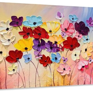SYGALLERIER Lienzo floral colorido para pared, pintado a mano, ilustraciones de flores en 3D, enmarcadas modernas, abstractas, paisajes, cuadros SYGALLERIER Lienzo floral colorido para pared, pintado a mano, ilustraciones de flores en 3D, enmarcadas modernas, abstractas, paisajes, cuadros