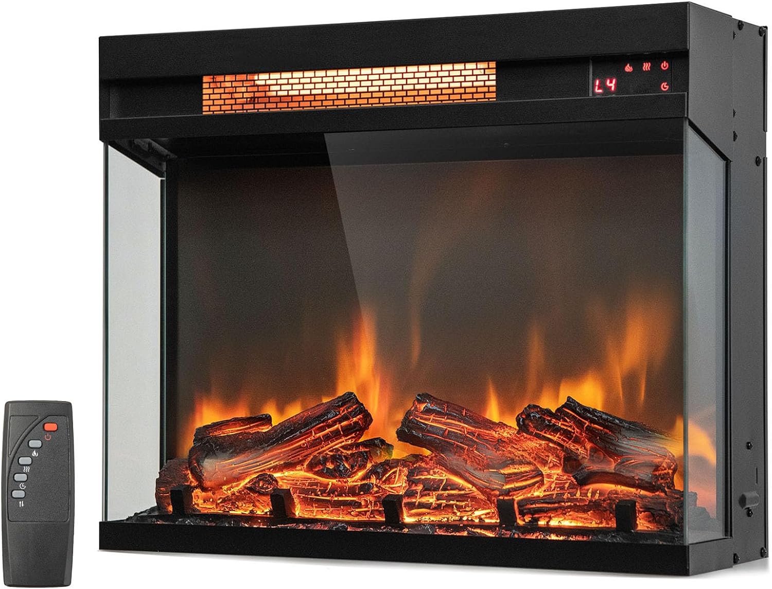 ORALNER Inserto de chimenea eléctrica de 23 pulgadas, calentador de chimenea de vidrio de 3 lados con control remoto y temporizador de 8 horas,