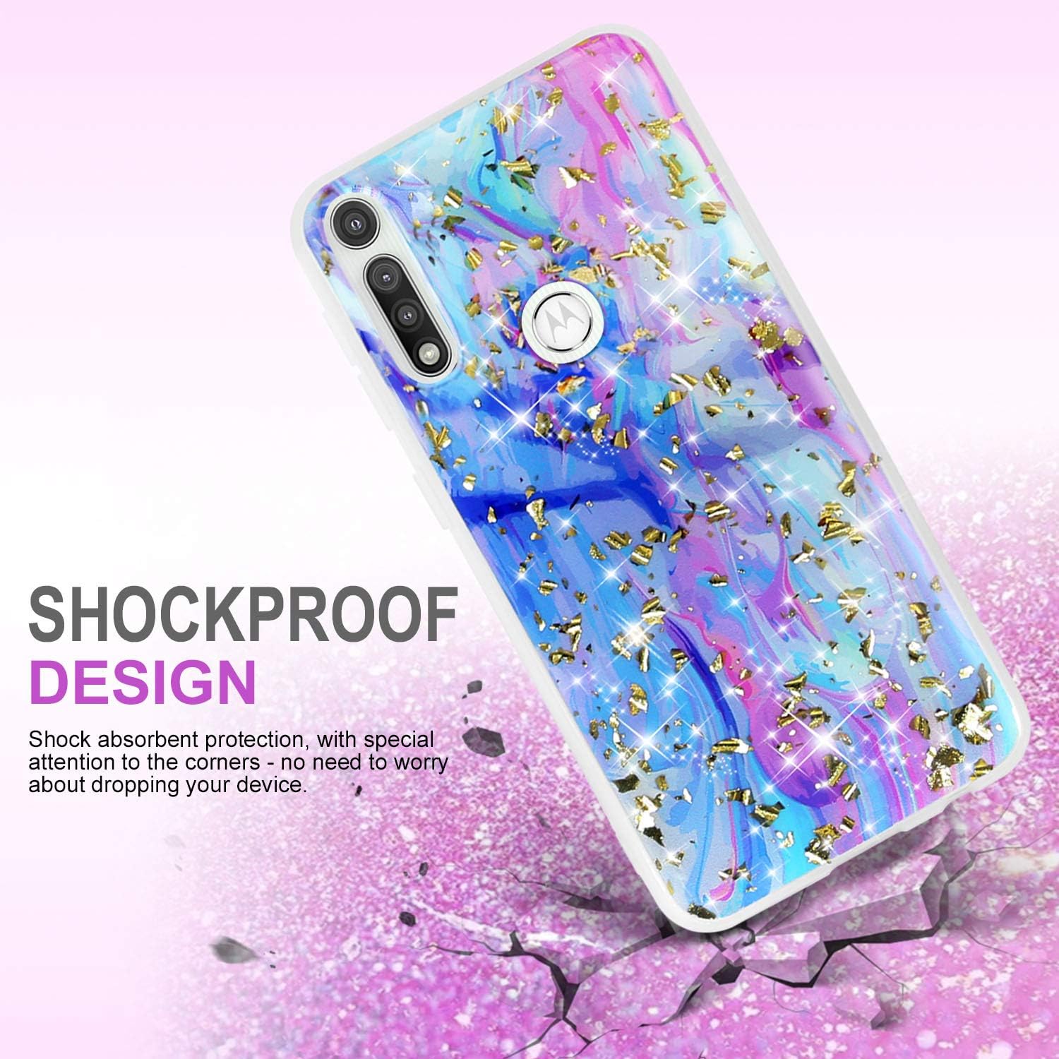 TJS Funda compatible con Motorola Moto G Pure 2021, Moto G Power 2022, con protector de pantalla de vidrio templado, brillante escamas con purpurina