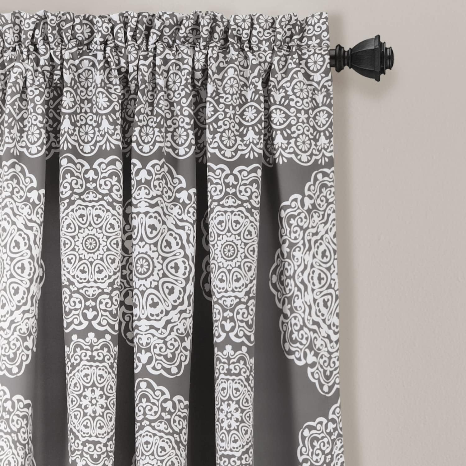 Lush Decor Cortinas de medallón a rayas de tela mandala bohemio damasco impresión filtro de luz para ventana, sala de estar, comedor, dormitorio