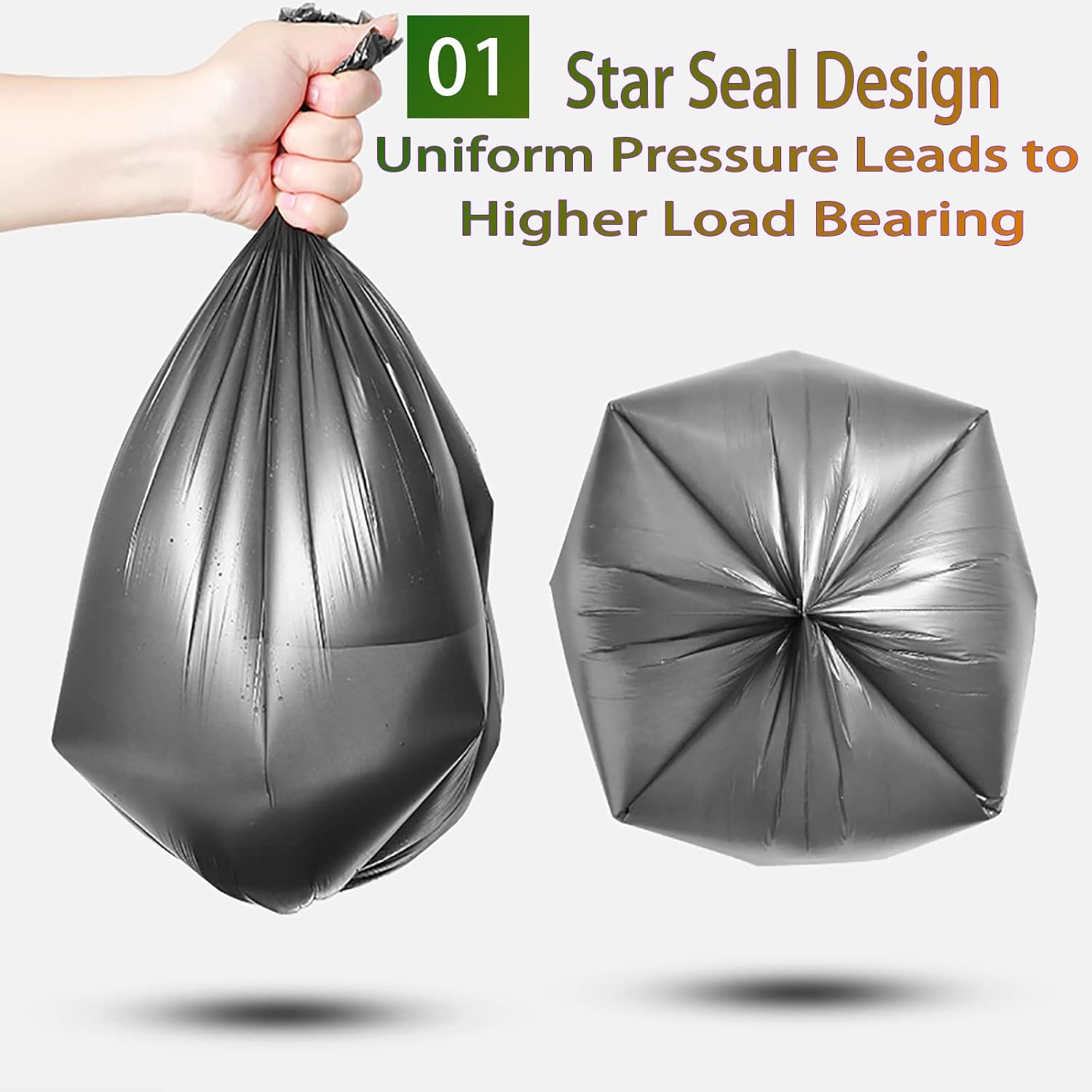 Bolsa de basura de 4 galones, bolsas de basura pequeñas, bolsas de basura gris oscuro de 15 litros, 100 unidades