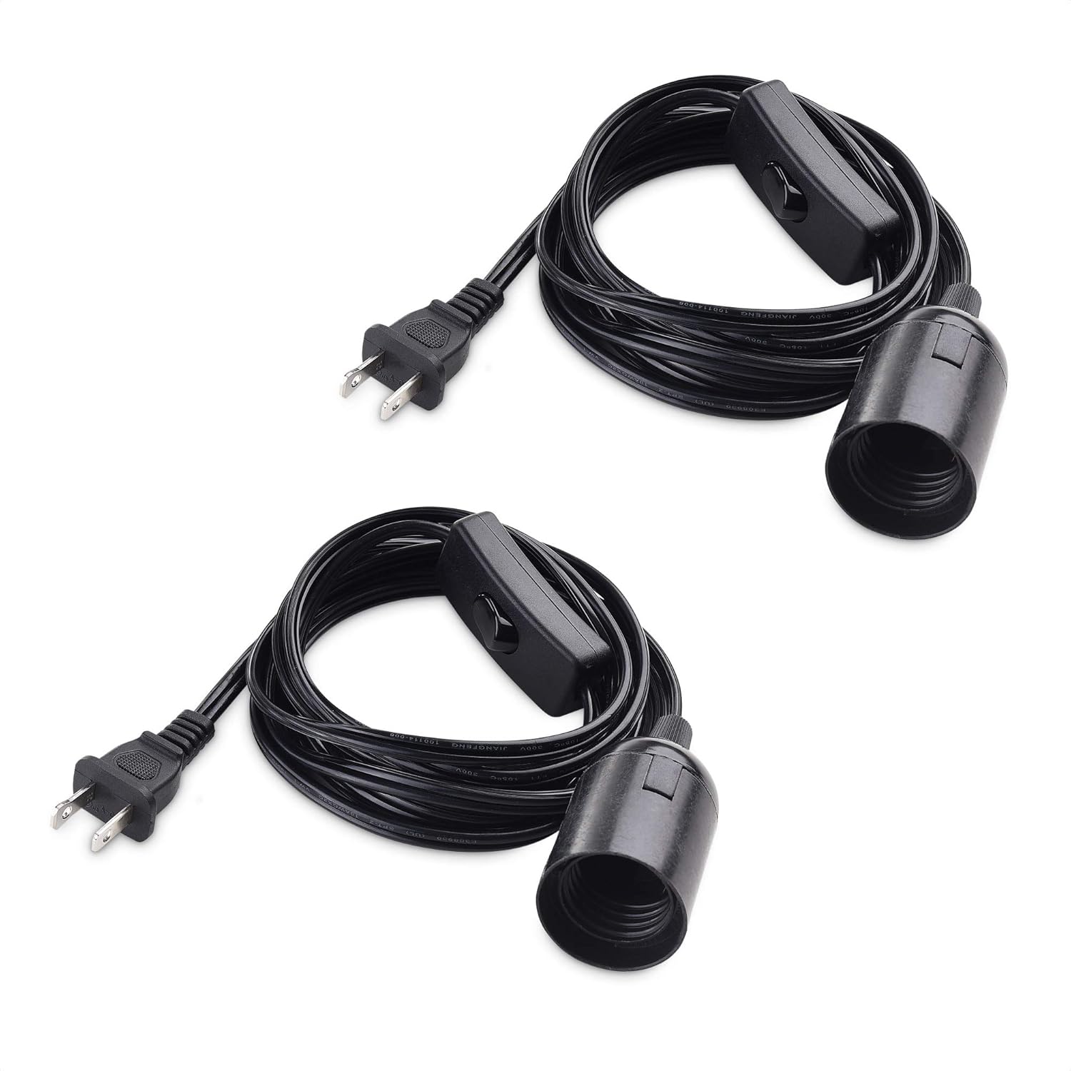 Cable Matters Paquete de 2 cables de luz colgantes con interruptor de 8 pies (cable de luz colganteenchufe de luz con cable) en negro