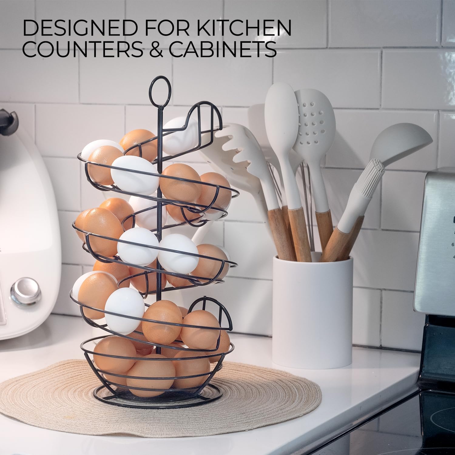 Soporte para huevos frescos, soporte para huevos en espiral con cesta de almacenamiento, soporte para huevos de gallina, almacenamiento de huevos de