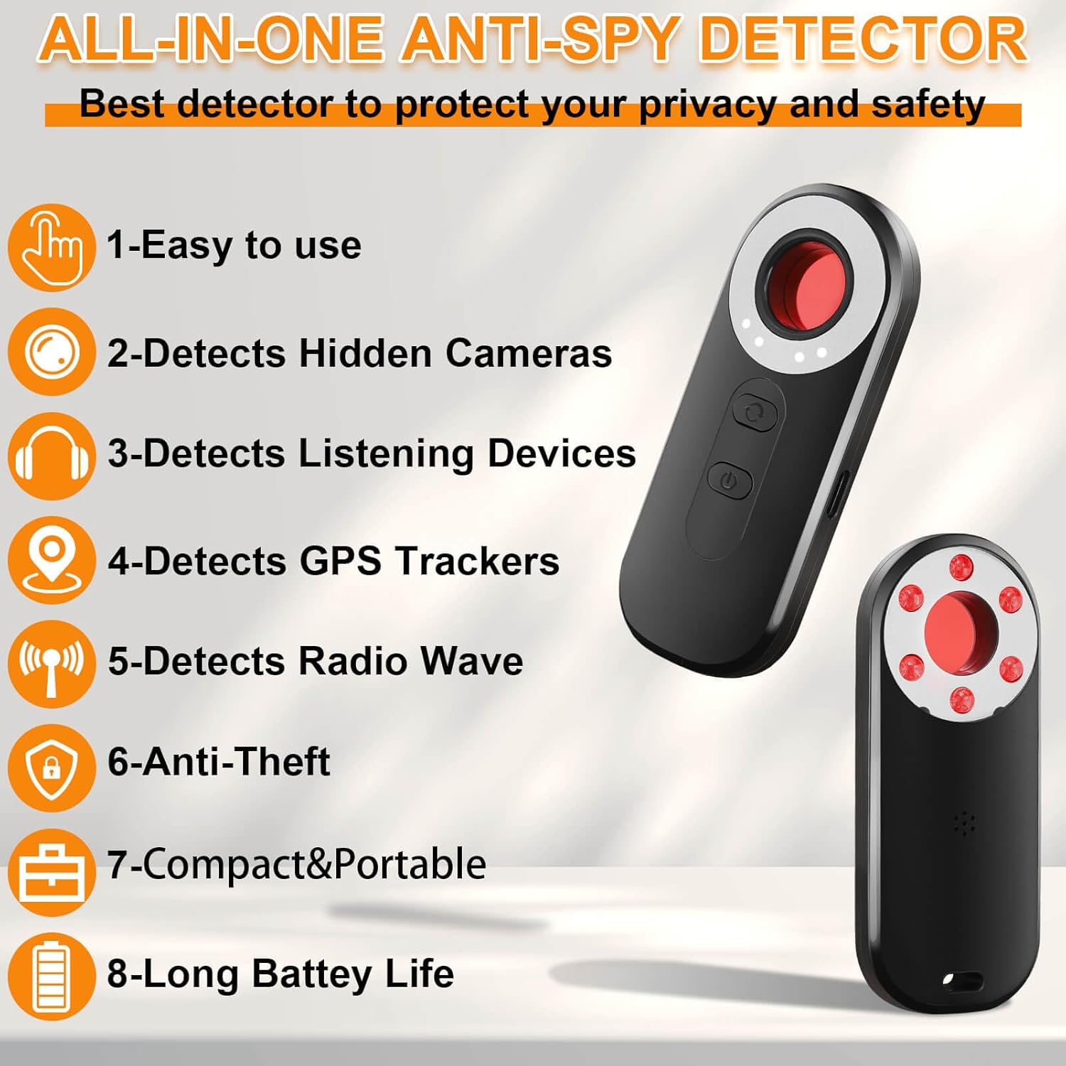 Detector de cámara oculta – Buscador de cámara espía con alarma vibratoria, detector de rastreador GPS, detector de RF y errores, escáner de señal