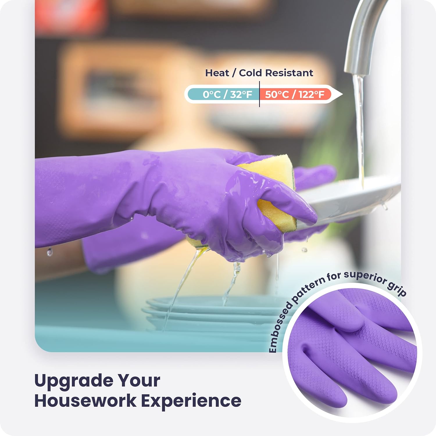 Guantes para lavar platos, guantes de goma, guantes de cocina amarillos, guantes largos para protección de manos y trabajo