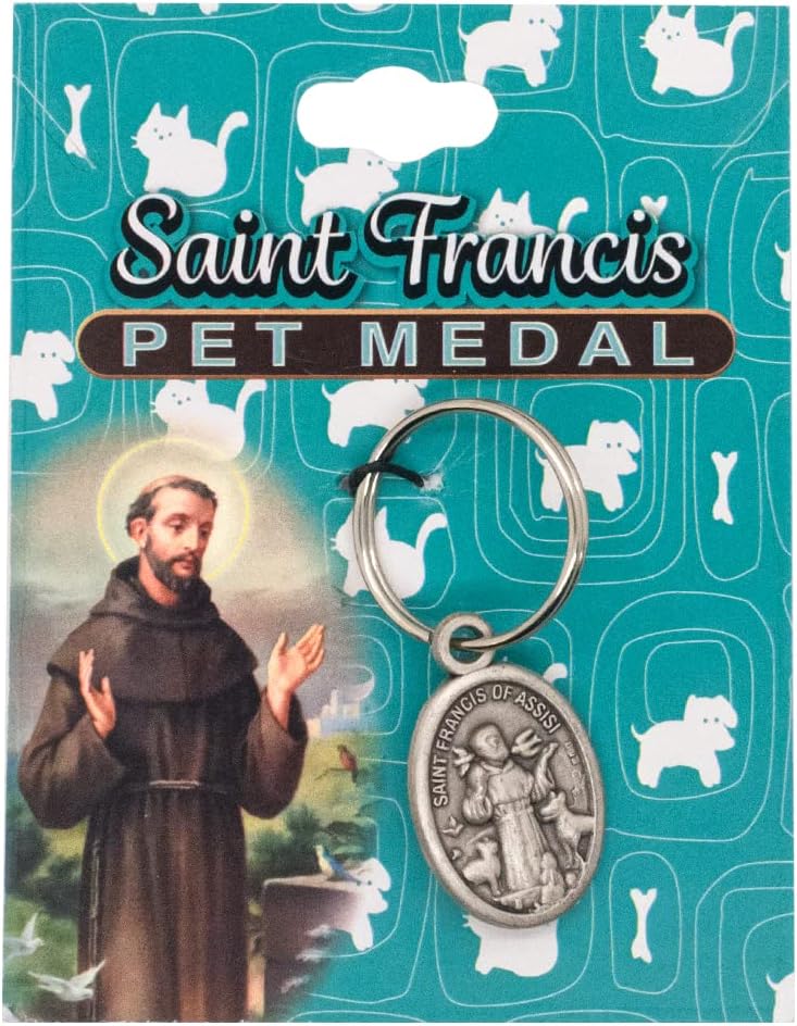 Medalla de San Francisco para mascotas, diseño redondo u ovalado, se fija al collar, correa o jaula de perro o gato, incluye anillo de salto, patrón