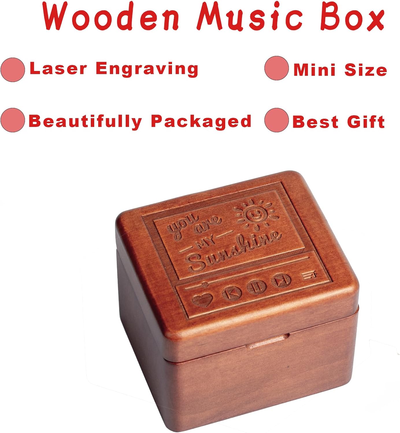 Caja de música de madera maciza con mecanismo de cuerda antigua, caja musical grabada con espejo, regalo de Navidad, cumpleaños, día de San Valentín